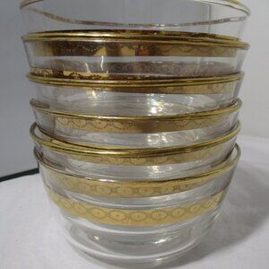 Lot of 6 Vintage Libbey Glass Fruit Dessert Berry Bows with Gold Band